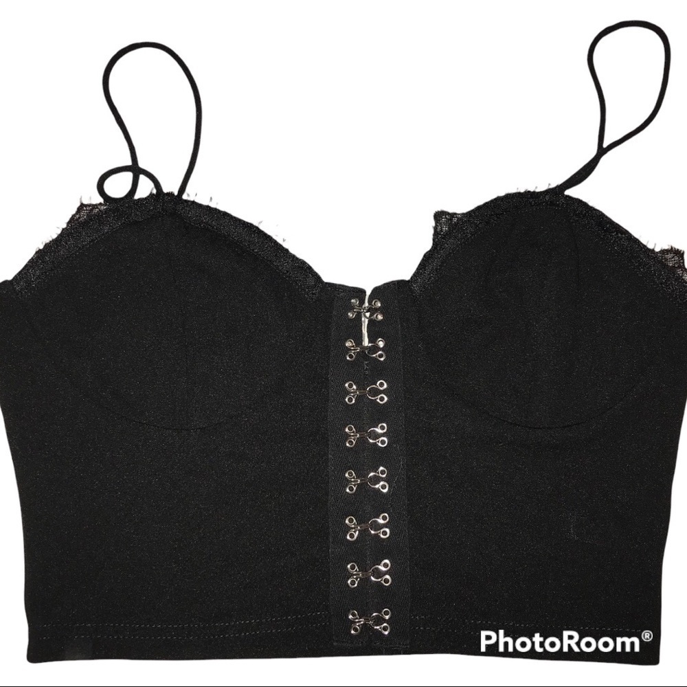 Bustier Style Cropped Tank Top Hook Eye Front Woman’s Small Black SHEIN